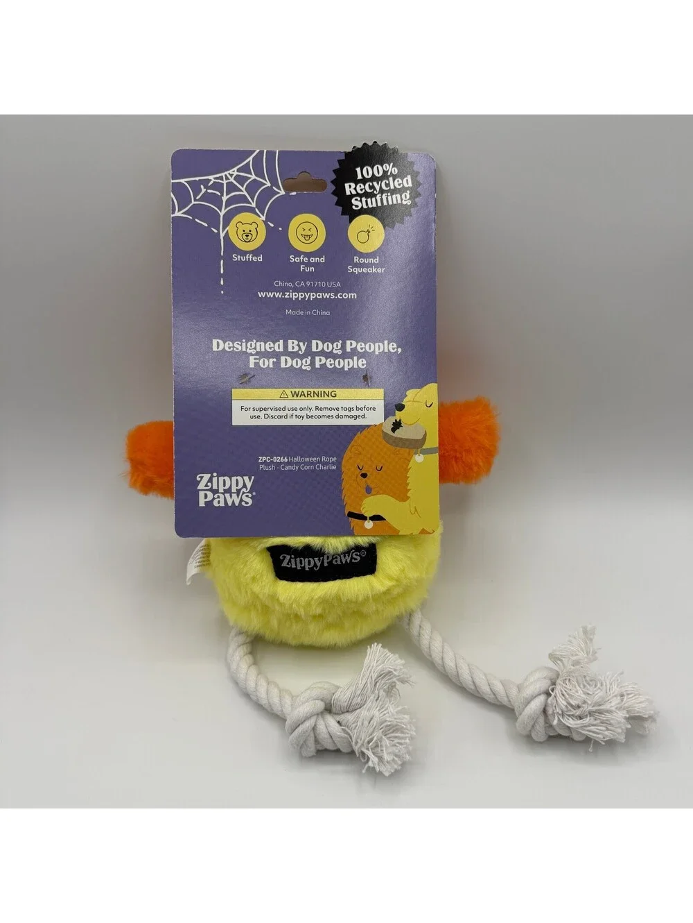 ZippyPaws Squeak Now Candy Corn Plush Dog Toy Halloween Rope Legs Squeaker NEW